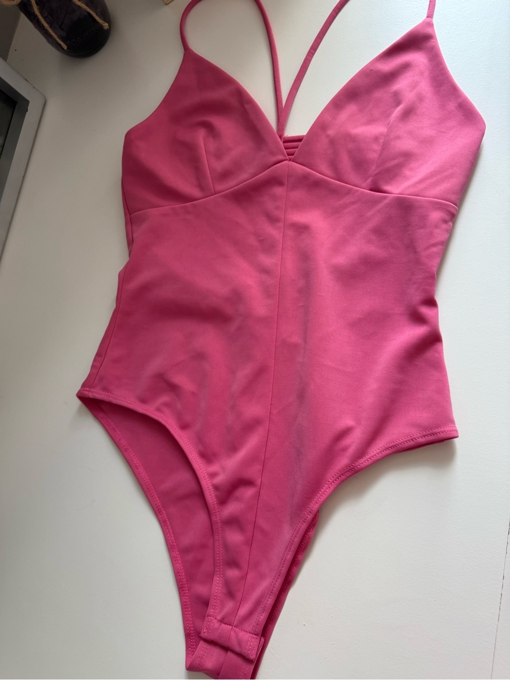 Lulu's Hot Pink Strappy V-Neck Bodysuit